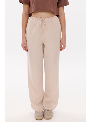 La Pante Beli Lastikli Bağcıklı Müslin Turuncu Pantolon