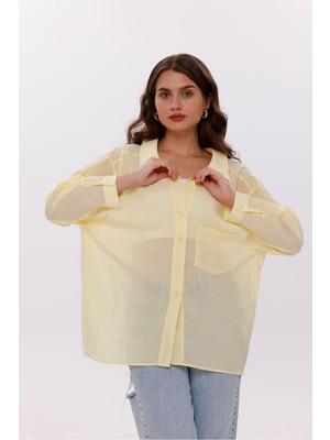 La Pante Önden Cepli Düşük Omuzlu %100 Pamuk Gömlek