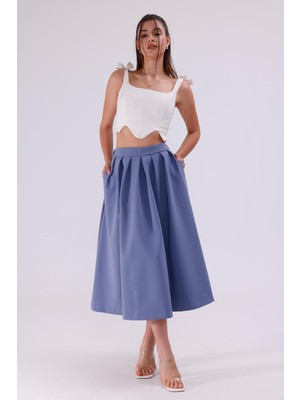 La Pante Arka Kemer Lastikli Önden Pileli Etek