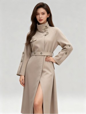 La Pante Önden Kusaklı Düğmeli Kaban