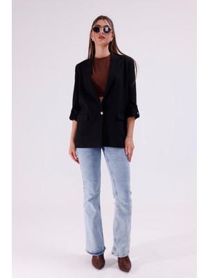 La Pante Kol Düğme Detaylı Kahverengi Blazer Ceket