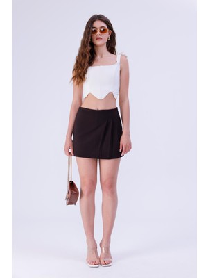 La Pante Yan Pileli Şort Etek