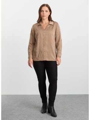 Selen Polo Yaka Çiçek Desenli Camel Kadın Bluz 25KSL8289