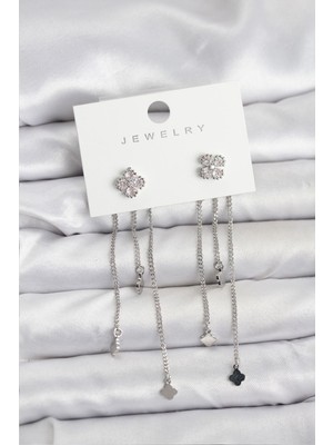 Ayder Timya Pirinç Gümüş Renk Yonca Model Sallantılı Kadın Küpe (Timya/1395) 196185