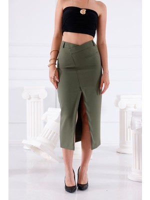 La Pante Kemer Çapraz Önden Yırtmaçlı Siyah Etek