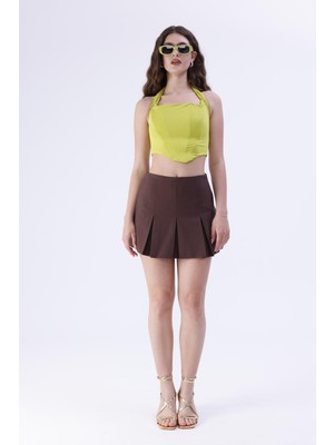 La Pante Pileli Mini Kırmızı Şort Etek