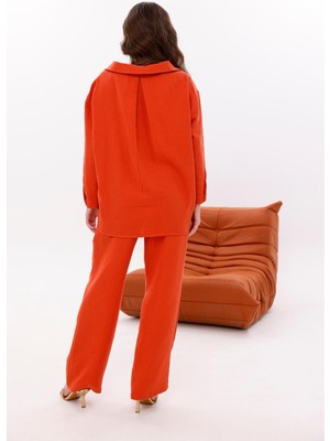 La Pante Beli Lastikli , Bağcıkl,ön Cepli Düşük Omuzlu Müslin Gömlek Pantolon Takım