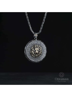 Design Ottoman Kuyumculuk Isimli Aslan Figürlü Gümüş Madalyon Kolye