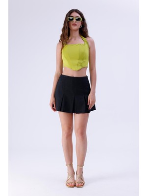 La Pante Pileli Mini Kırmızı Şort Etek