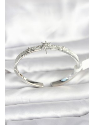 Ayder Timya Pirinç Gümüş Renk Kutup Yıldızı Model Kadın Kelepçe Bileklik (Timya/1395) 195576