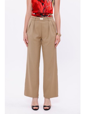 La Pante Gold Tokalı Palazzo Camel Kadın Pantolon