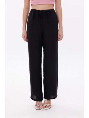 La Pante Beli Lastikli Bağcıklı Müslin Turuncu Pantolon