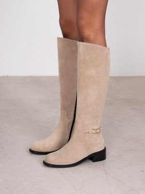 Ece'nin Butiği Chipo Bej Süet Hakiki Deri Kadın Çizme