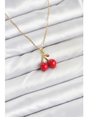 Ayder Timya 316L Çelik Zincir Gold Renk Kiraz Model Kadın Kolye (Timya/1395) 194880