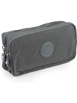 İmaks Krinkıl / Klinkır Su Geçirmez 2 Gözlü Cep Telefon El Okul Makyaj Çantası Cüzdan Kalemlik Koyu Gri K003