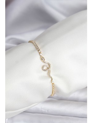 Ayder Timya Yılan Model Zirkon Taşlı Gold Renk Pirinç Su Yolu Kadın Bileklik (Timya/1395) 195715
