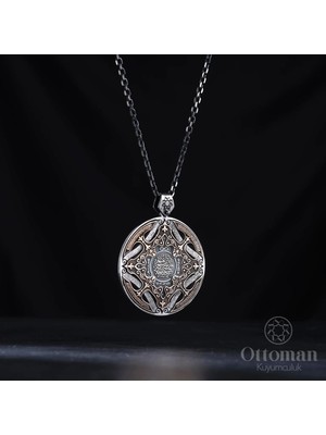 Design Ottoman Kuyumculuk Koruma Dualı Gümüş Madalyon Kolye