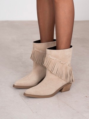 Ece'nin Butiği Puchi Bej Süet Hakiki Deri Kadın Bot
