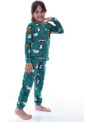 CQCQ Çocuk Kış Noel Yıllbaşı Desenli Pamuklu Pijama Takımı Unisex – Rahat, Sıcak ve Eğlenceli Ev Giyim