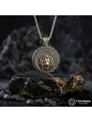 Design Ottoman Kuyumculuk Kişiye Özel Aslan Figürlü Gümüş Erkek Madalyon Kolye