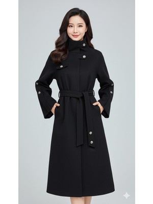 La Pante Önden Kusaklı Düğmeli Kaban