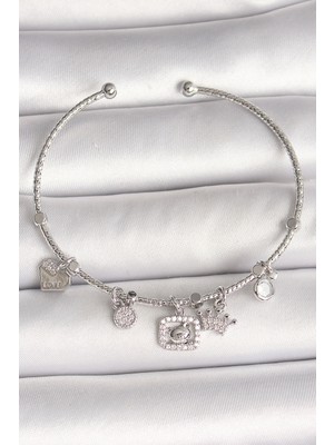 Ayder Timya Pirinç Gümüş Renk Sallantı Zirkon Taşlı Ayıcık Figür Taç Detay Charm Kadın Bileklik (Timya/1395) 194945