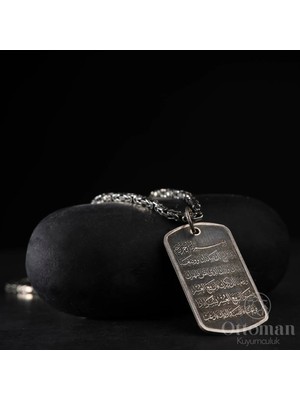 Design Ottoman Kuyumculuk Inşirah Suresi Yazılı Gümüş Askeri Künye