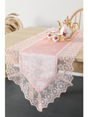 Güpürlü Kadife Runner - Pembe