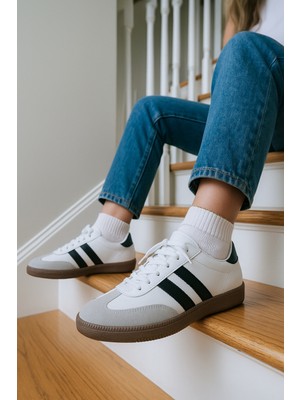 Nmoda Unisex Siyah Beyaz Termo Taban Yanı Şeritli Bağcıklı Spor Ayakkabı