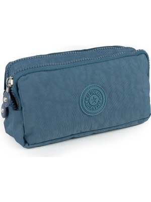 İmaks Krinkıl / Klinkır Su Geçirmez 2 Gözlü Cep Telefon El Okul Makyaj Çantası Cüzdan Kalemlik Mavi K003