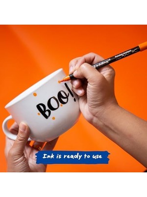 Edding 4200 Porselen Fırça Kalemi - 3 x Kırmızı, Turuncu, Kahverengi, Pembe - 6 Kalem - Fırça Ucu 1-4 mm - Bulaşık Makinesinde Yıkanabilir, Işığa Dayanıklı Mürekkep, Çabuk Kuruyan