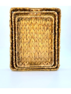 3'lü Hasır Tepsi Seti – Sunumluk ve Dekoratif Hasır Tepsi, Hasır El Örgüsü Tepsi, Mutfak ve Sofra Için Şık ve Estetik Sunum Tepsisi, Çok Amaçlı Hasır Sepet Tepsi Takımı (Dikdörtgen)