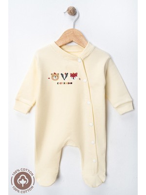 Miniel Unisex Cosy Season Baskılı 0-6 Ay Penye Organik Pamuklu Patikli Bebek Tulum