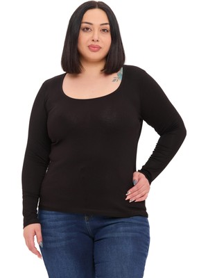 Disentis Modest Kadın U Yaka Uzun Kollu Siyah Viskon Body Slim Fit Düz Desen