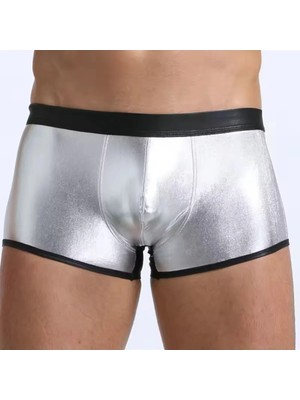 Çamaşır Kenti Secret Fantezi Deri Görünümlü Gümüş Erkek Boxer  Tanga BC4607