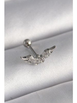 Ayder Timya 316L Çelik Gümüş Renk Zirkon Taş Detay Kanat Model Tragus Piercing (Timya/1395) 205479