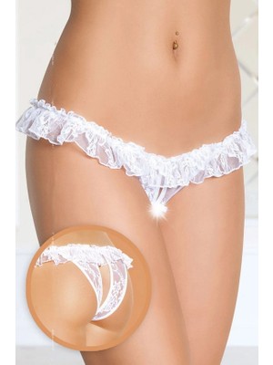 Çamaşır Kenti Secret  Fantezi Üstü Fırfırlı Ağı Açık Beyaz Dantel Tanga - String BC0021