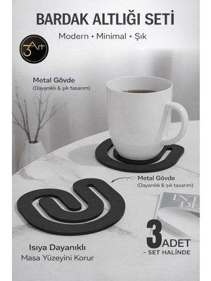 3art Metal Dekorasyon Metal Bardak Altlığı Seti 3’lü – Isıya Dayanıklı, Modern & Minimal Tasarım Masa Koruyucu