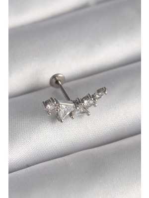 Ayder Timya 316L Çelik Gümüş Renk Zirkon Taşlı Tragus Piercing (Timya/1395) 205512