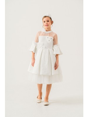 Baby Hola Babyhola 9-13 Yaş Özel Tasarım İspanyol Kol Straplez Kız Çocuk Abiye Balo Elbise Hediye Taçlı 7068