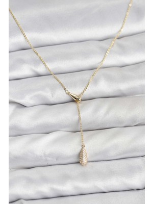 Ayder Timya Pirinç Gold Renk Asansörlü Damla Model Kadın Kolye (Timya/1395) 206504