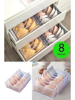 Şeffaf Sütyen Düzenleyici Çekmece Dolap Içi Organizer 8 Bölmeli (36 x 29 x 12 Cm)