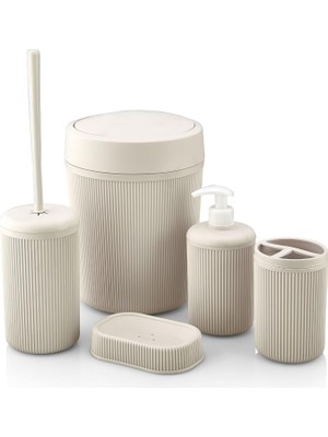 Banyo Seti, Çöp Kovası, Sıvı Sabunluk, Diş Fırçalık, Sabunluk ve Tuvalet Fırçası, 5 Parça (Beyaz)