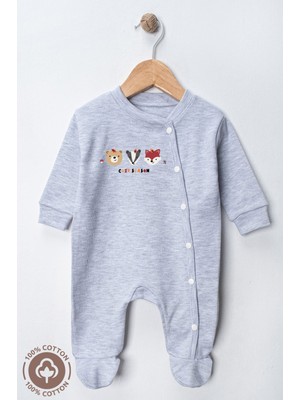 Miniel Unisex Cosy Season Baskılı 0-6 Ay Penye Organik Pamuklu Patikli Bebek Tulum