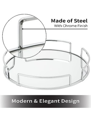Details Aynalı Makyaj Tepsisi | Boyutlar: 33 cm U x 33 cm G x 5 cm Y | Cam Taban | Kozmetik Için Harika | Takı | Tuvalet Malzemeleri | Organizasyon | Krom