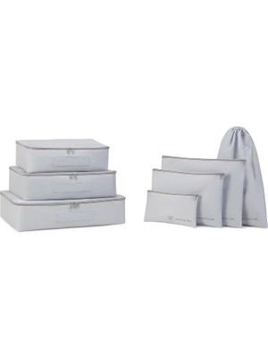 7'li Yıkanabilir Gri Renk Paraşüt Kumaş Bavul Içi Düzenleyici Set