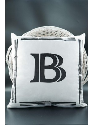 Harfli Kırlent Kılıfı Kadife 43X43 cm Çift Taraflı B Harfi Kedi Desenli Evlilik Teklifi Doğum Günü