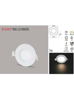 CT-5144-G Panel LED Slim Yuvarlak Spot 3 W 3000K Gun Işığı Beyaz Gövde