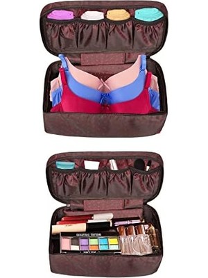 Minufco Kadın Makyaj Fırçası Sütyen Saklama ve Iç Çamaşırı Düzenleyici Bordo Makyaj Çantası