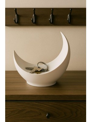 Ay Hilal Şeklinde Süs Dekoratif Obje & Çok Amaçlı Organizer – Anahtarlık & Takı Düzenleyici Beyaz 20 x 15